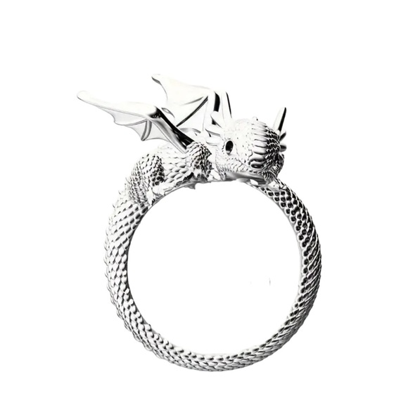 Silver Mythical Dragon Wrap Around Ring - Picture 2 of 6
